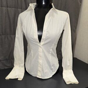 Moda International Button Up Shirt Women’s Size 2XS Ivory Long Sleeve Collared